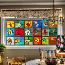 Window Privacy Film Flora Stained Glass Window Decorations 39.3×17.7 Inchs St...