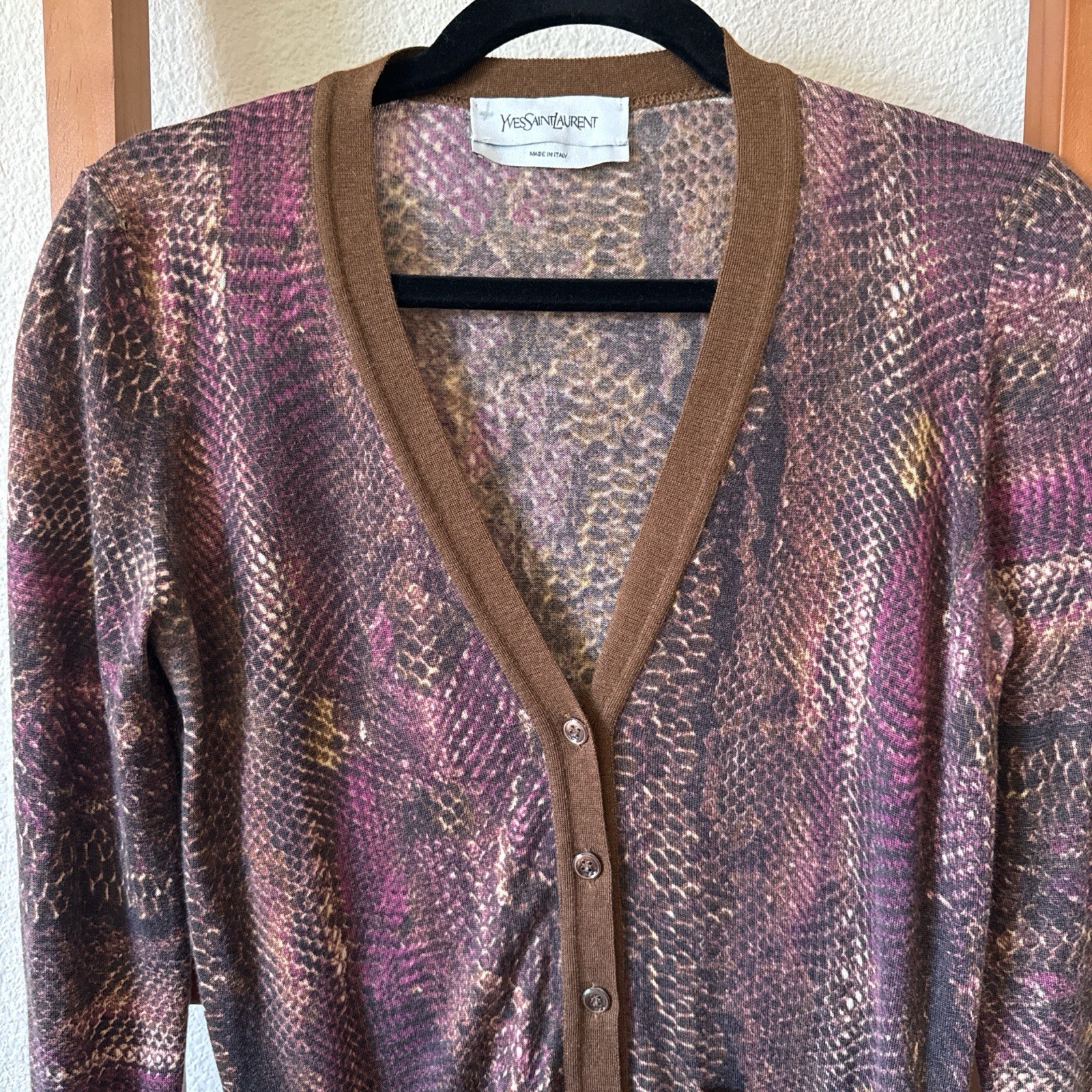 YSL cashmere Silk Python Print Button Front Brown… - image 2