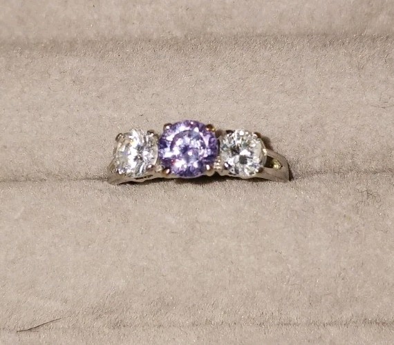 Amethyst Silver Plated Ring With Side Rhinestones - image 3