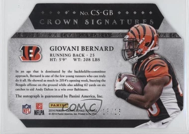 2014 Panini Crown Royale Signatures Silver Holofoil /15 Giovani Bernard Auto - Image 2 of 2