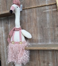 Samt Figur Flamingo 58 cm Weiß Rosa Mütze Gold Dekofigur XXL Flamingos Figuren