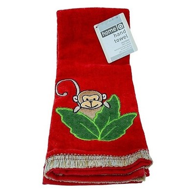 Target Home Hand Towel Red Monkey Embroidered Fringe Cotton Bath NEW