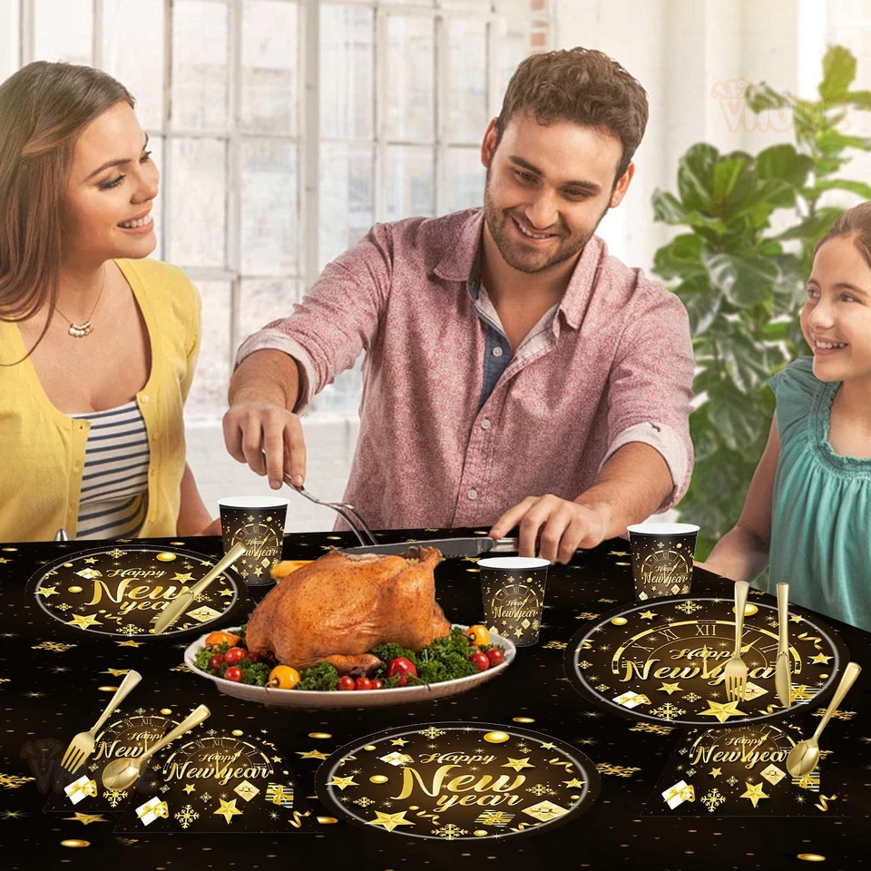 Platos y Servilletas Desechables Año Nuevo, 193 Piezas Feliz Año Nuevo Desechables Ta... Foto 3 de 4