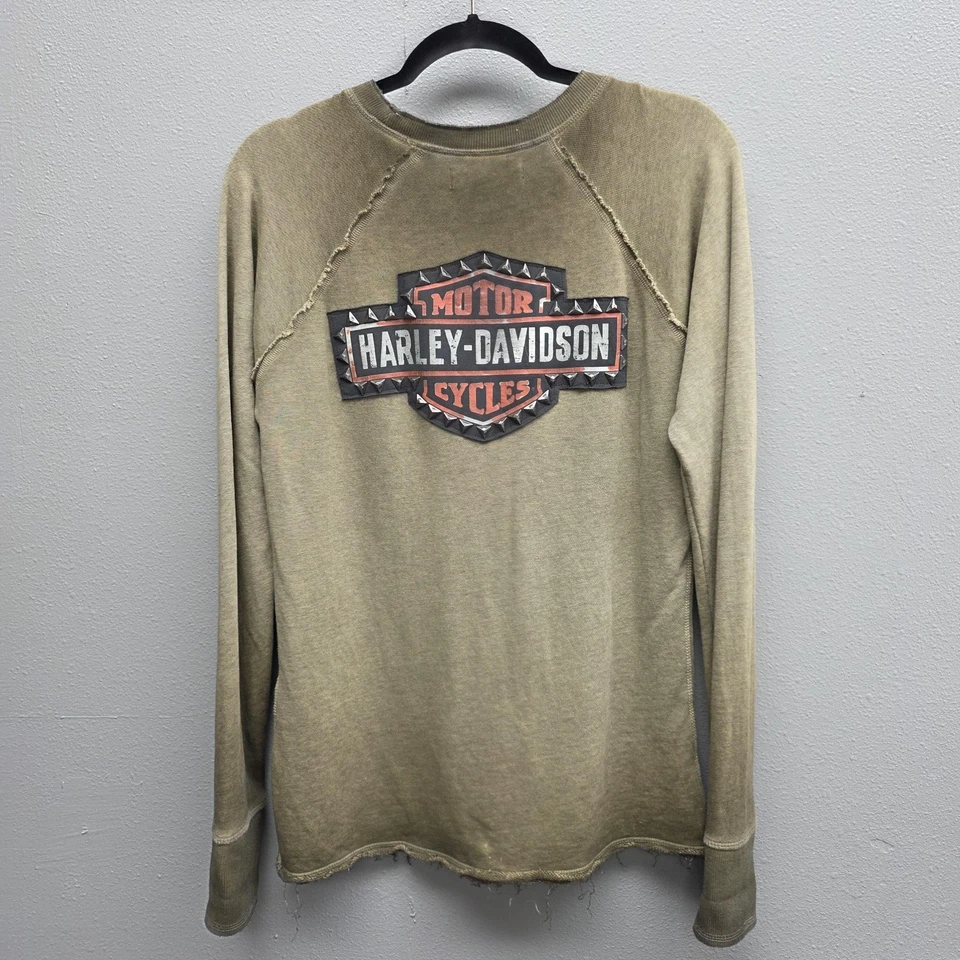 Sudadera Harley-Davidson para mujer mediana verde envejecida dobladillo crudo 99038-18VW Foto 4 de 4