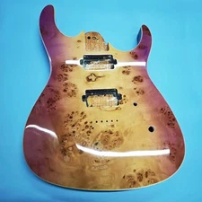 DIY Mahogany Electric Guitar Body - Pink-Purple Gradient, Burl Texture Unique