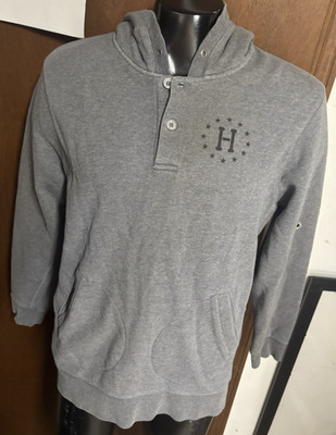 HUF Worldwide Distressed Gray HOODIE Pullover Sweatshirt Mens L Skateboard H