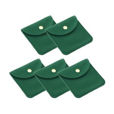 5Pcs 8x8cm Jewelry Pouches with Snap Button Soft Storage Dark Green