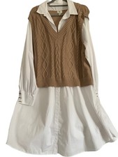 River Island Plus Cable Knit Sweater Vest Women's Size 22/24 Beige Casual V-Neck