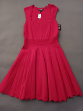 Express Cherry Red Sleeveless Rayon Fit & Flare Knit Dress Pleated Skirt L NWT