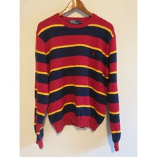 Vintage Polo Ralph Lauren Men's XL Striped Sweater Red Navy Blue Yellow Pony