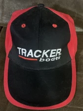 Tracker Boats Hat Cap Adjustable Red Black Embroidered Logo Fish