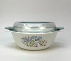 PYREX Blue Iris White Ceramic Casserole Dish With Lid Vintage England