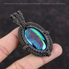 Copper Oval Titanium Druzy Stone Art Deco Wire Wrapped Daughter Pendant Jewelry