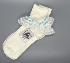 Vtg 80s-90s Women's Ivory Lace Ruffle Frilly Ankle Socks Heirloom New Cotton USA