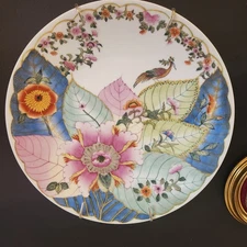 STUNNING 14" Mottahedeh Vintage Tobacco Leaf Pattern Charger Plate Chinese Qing 
