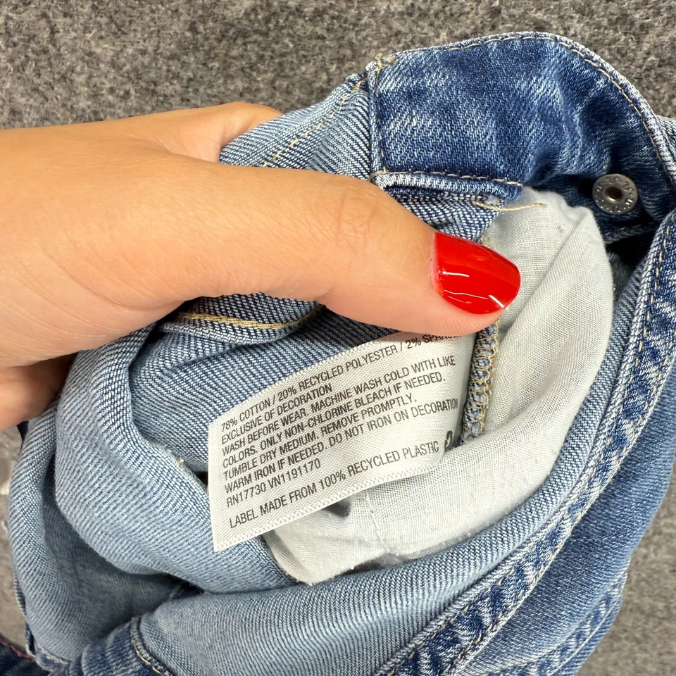 Genuine Kids Overall Shorts Girls 4T Blue Denim Light Wash Floral Embroidered - Image 4 of 4