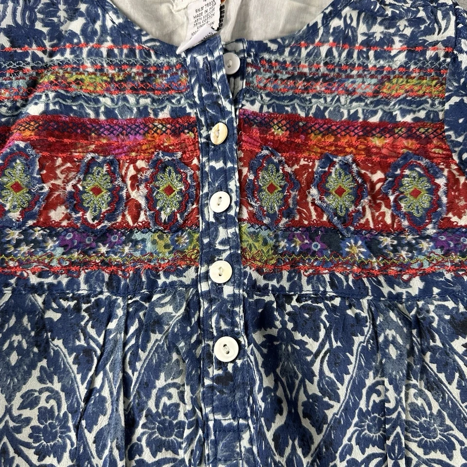 Vestido Mimi & Maggie Niñas 4 Azul Blanco Estampado Paisley y Bordado Multicolor Foto 2 de 4