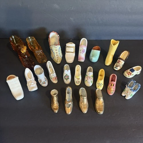 Lot Of 23 Glass And Prorcelain Shoes Includes Fenton and Pasco