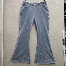 Judy Blue Women Jeans 20W Denim Striped JB88230 Super Flare Raw Hem