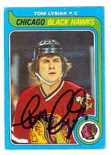 Tom Lysiak autographed hockey card (Chicago Blackhawks) 1979 Topps #41