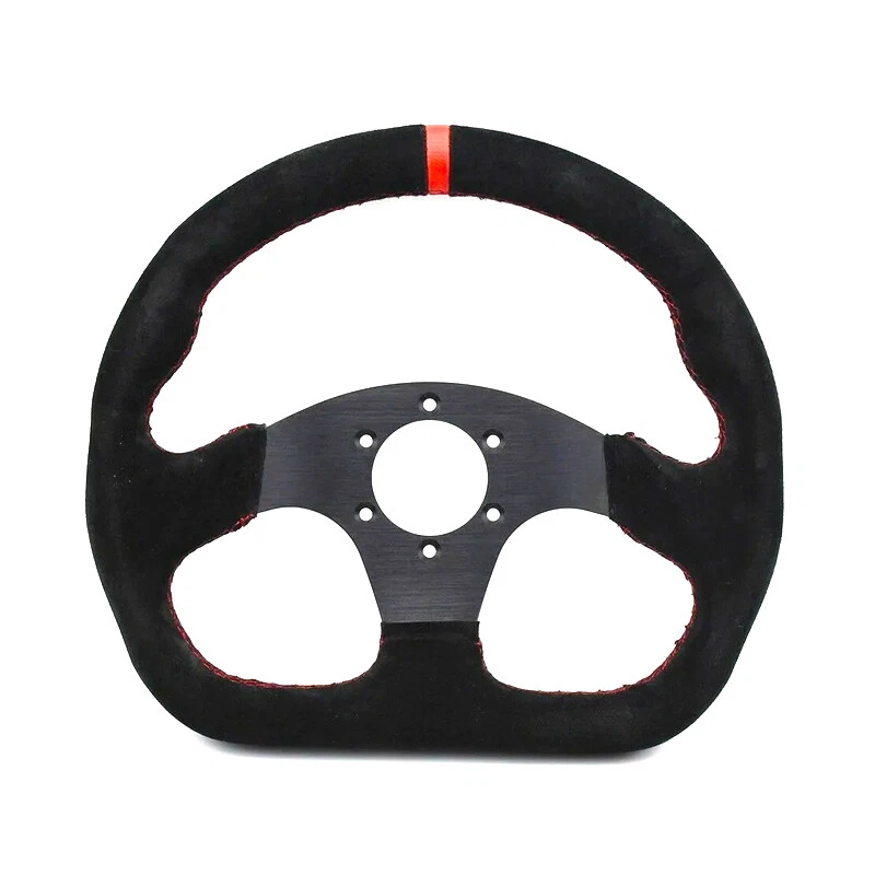 Flat Bottom D-Shape Suede Leather 320mm Racing Sport Steering Wheel Black Spokes Foto 3 de 4