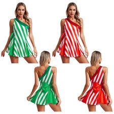 Women Dress Short Skirts Mrs Santa Claus Costume Ice Skating A-line Ballroom