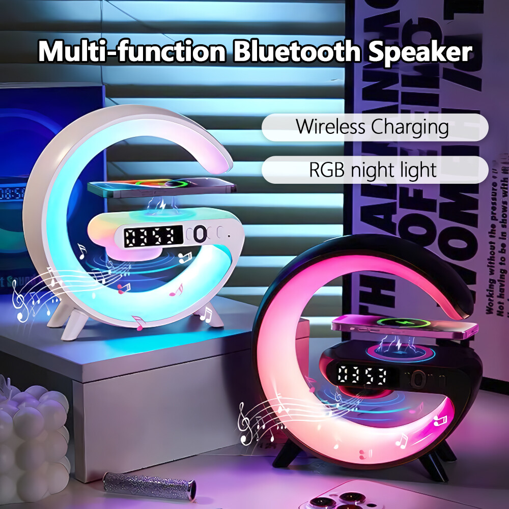 LED Smart Wake-Up Light with RGB, Wireless Speaker, 15W Rechargeable Night Light-image