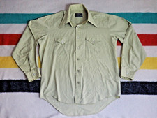 VTG 70s JC Penneys Tapered No Iron Beige Western Button Pocket Shirt Mens L
