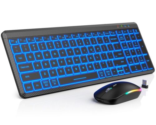 Wireless Keyboard and Mouse Bluetooth, Slim Portable Backlits Keyboard, Recha...