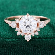 Round cut Moissanite engagement rose gold Vermeil vintage Unique wedding ring