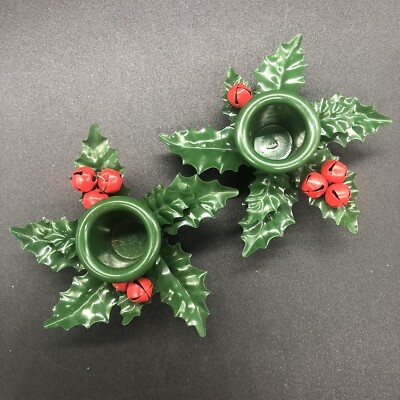Dept 56 Metal Taper Candle Holders Holly Bell Adapter Collar Insert Christmas