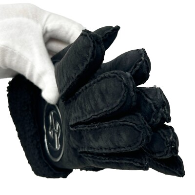 GUCCI Vintage GG Interlocking Logo Gloves #7.5 Black Silver