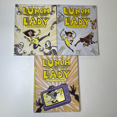 Lunch Lady Ser., Lot of 3, #1, 6 & 8, Day of Peril & Cyborg Substitute Krosoczka