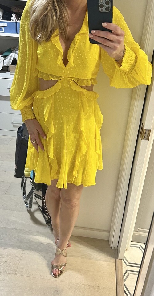 Alice And Olivia Mitzi Cutout Ruffle Dress Yellow, 4 eBay