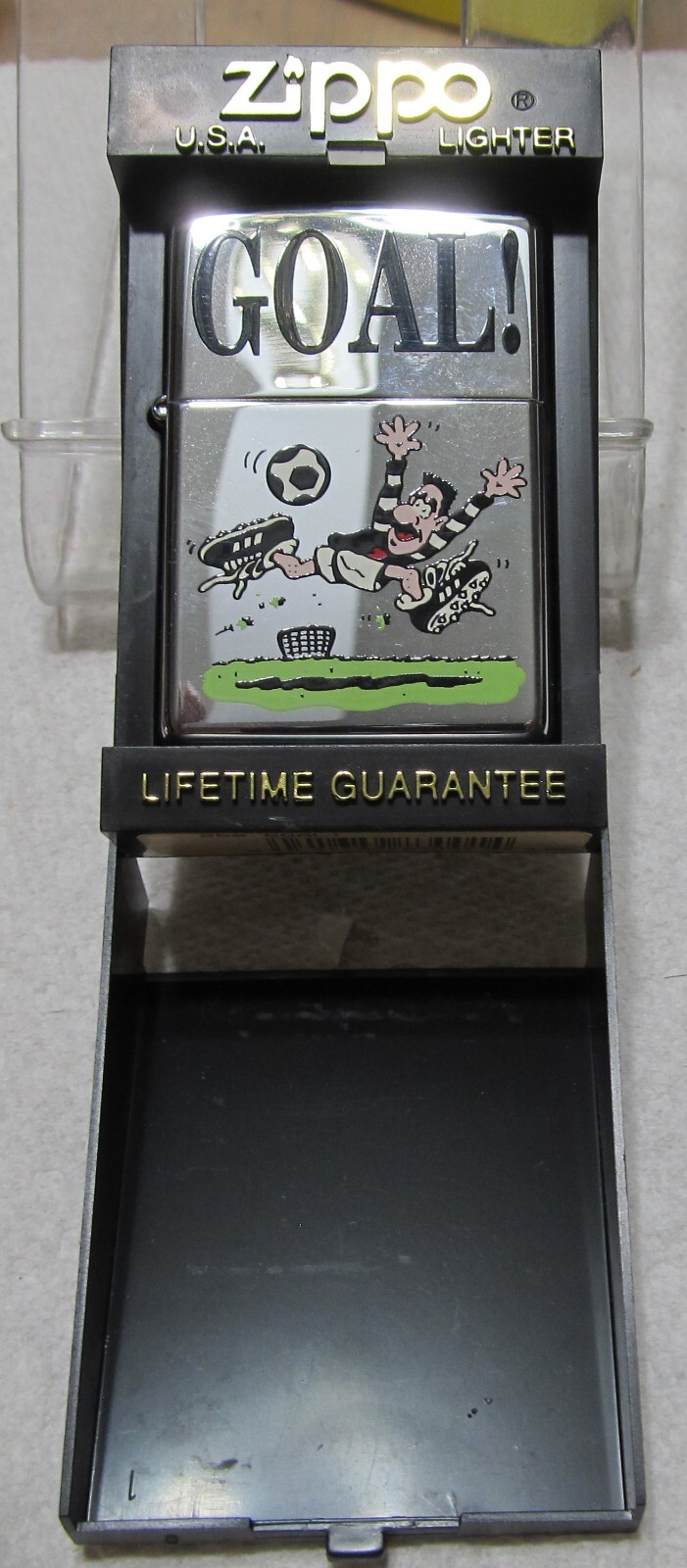 Soccer Goal Zippo Lighter in black plastic case