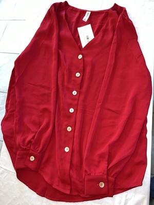 zenana size small top Button Blouse Burgundy Lillies Lace 100% Polyester
