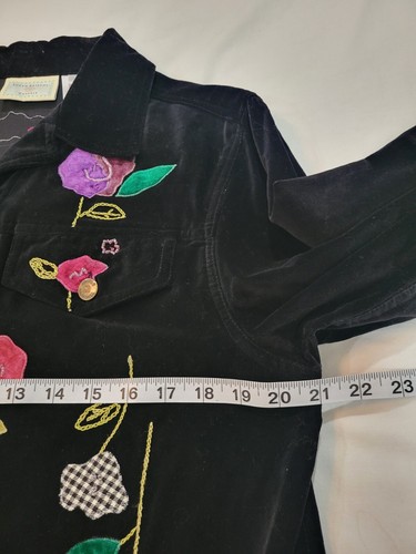 SUSAN BRISTOL Jacket Size Small Black Purple Embroidered Flowers Blazer Vintage - Picture 10 of 11