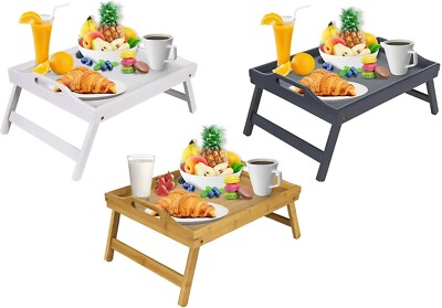 Mosii Bamboo Wooden Bed Tray Table or Laptop Table With Handles & Foldable Legs