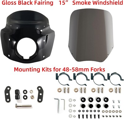 FATECIM Motorcycle 5.75'' Headlight Fairing Cover with 15'' Smoke Windshield Wind