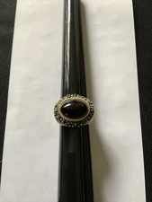 REDUCED - Stunning Sterling Silver 14 K Yellow Gold Black Onyx Ring 11.1 g