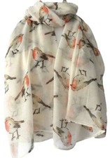 Robin Scarf Ladies Cream Birds Wrap Red Robins Shawl National Bird New
