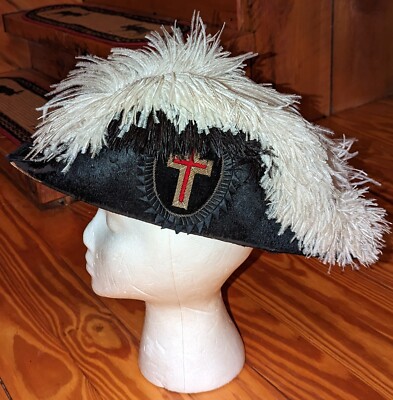 vintage antique Masonic Knights Templar bicorn hat chapeau ostrich free mason Vintage Knights Templar Masonic Freemason Feather Hat  main image 4