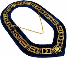 Masonic Master Mason Gold Plated Working Tools Collar Blue Backing 19" x 12.25"