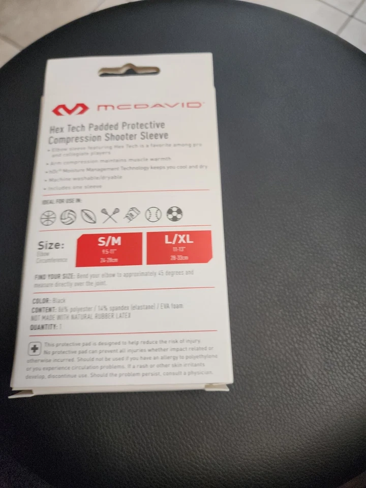 Mcdavid Arm Hex Tech Padded Protective Compression Black Shooter Sleeve Size S/M - Image 3 of 4