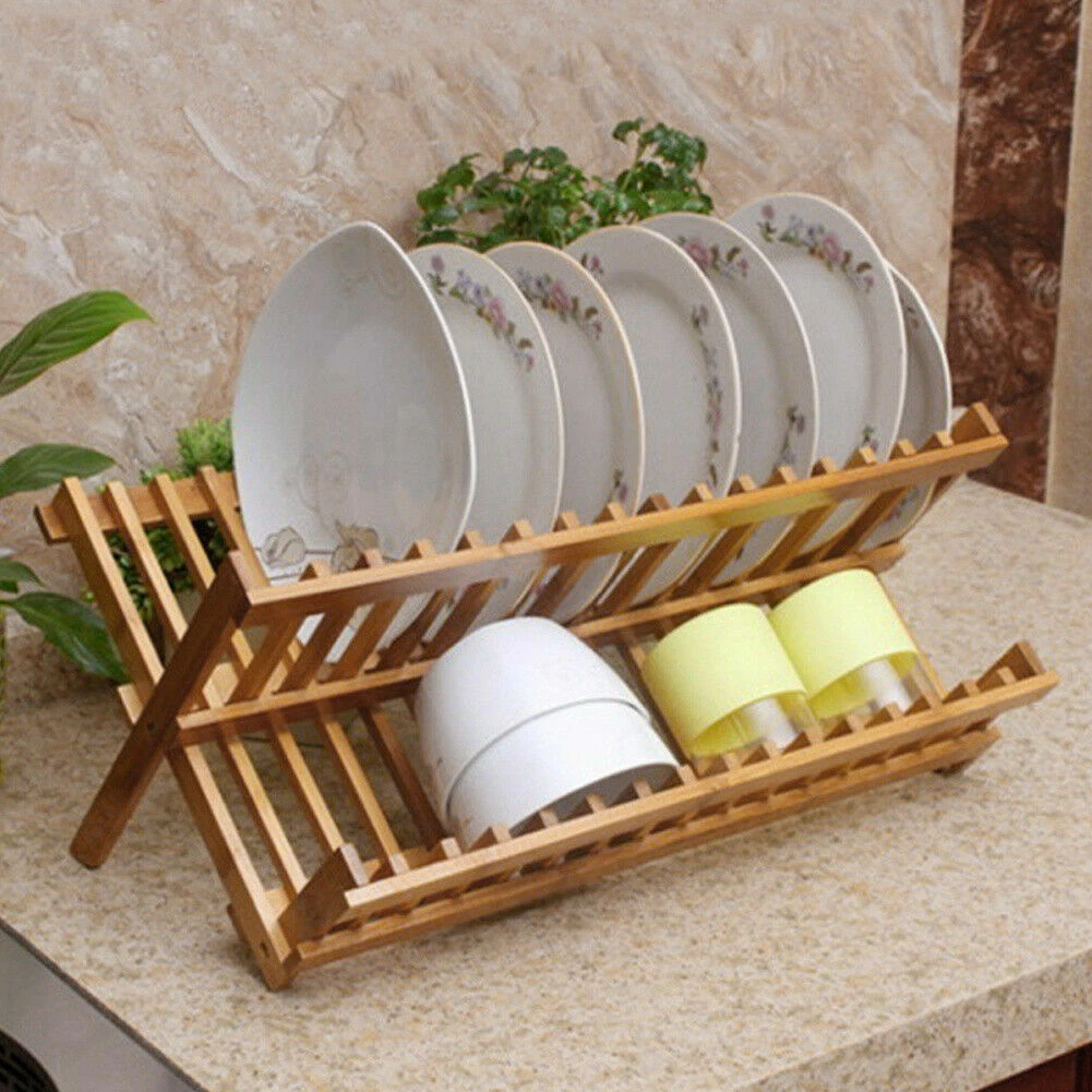 Dish Rack Drying Rack Collapsible Compact Plate Organizer Bamboo Dish – TOP  TRADE CANADA