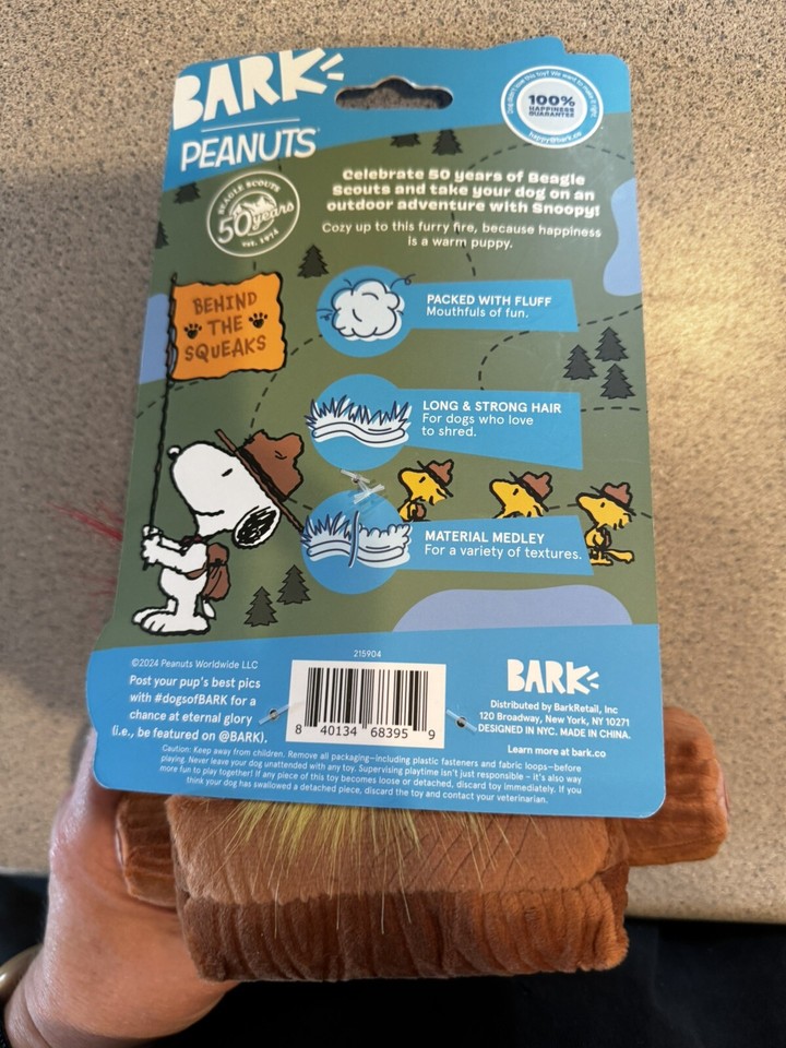 New Bark x Peanuts Set of 2 Snoopy Camp Squeak & Thrash Dog Toy All