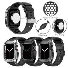 For Apple Series 9/8/7/6/5/4/SE 44/45mm Stainless Steel Case Rubber Band Strap