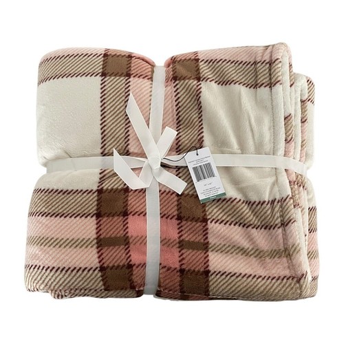 Vera Bradley Venetian Plaid Neutral Oversized Plush Throw Blanket 94” x66” - Picture 3 of 6