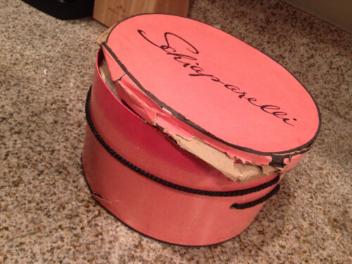 Vintage Schiaparelli Round Hat Box Pink with Black Trim 12" Diameter-5 1/2" High - Picture 1 of 4