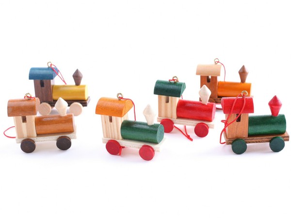 6 Brubaker Lokomotiven Holz AnhäNger Lok Christbaumschmuck Eisenbahn Handbemalt-image